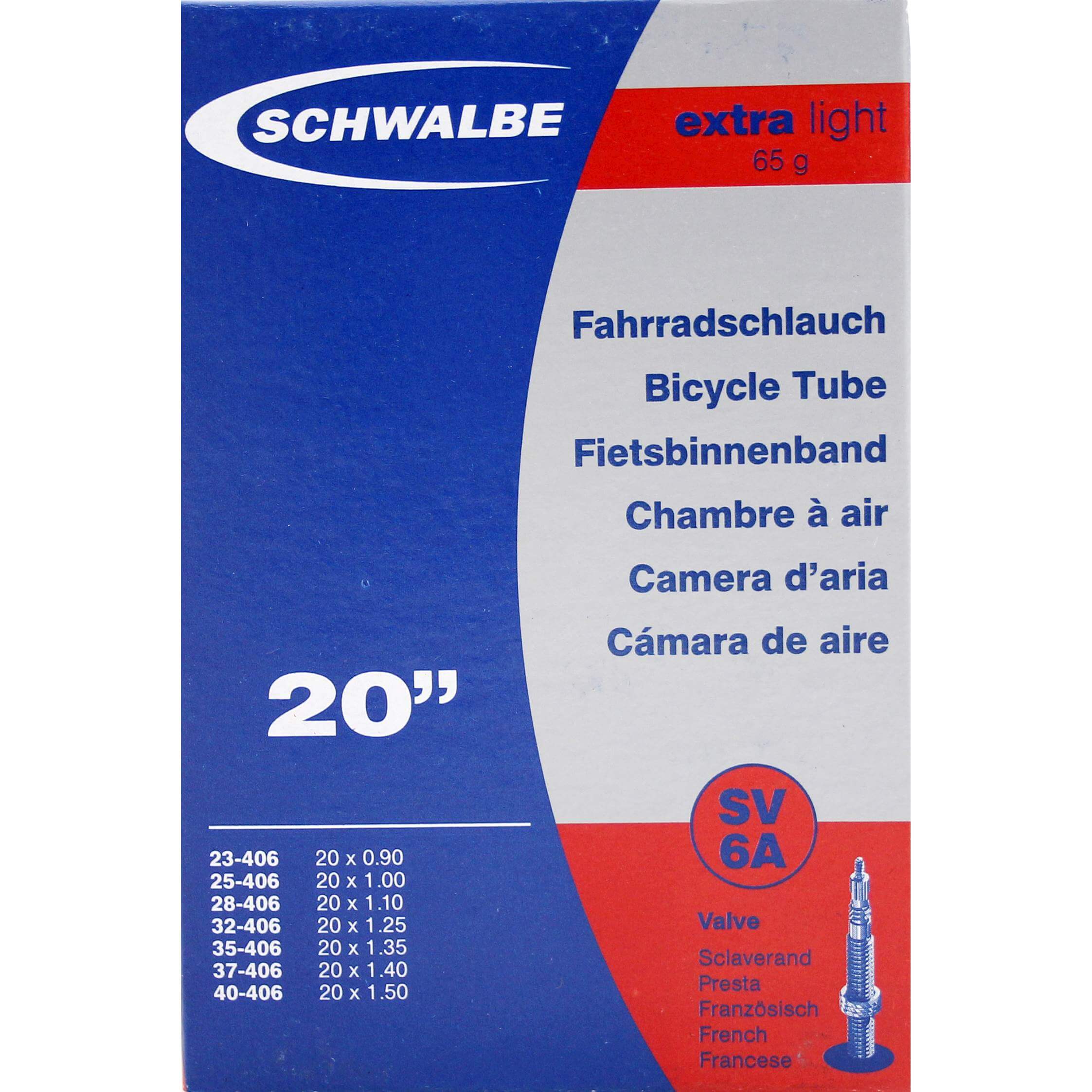 Schwalbe Bnb SV6A Extra Light 20 x 0.90 - 1.50 Presta Valve 40mm
