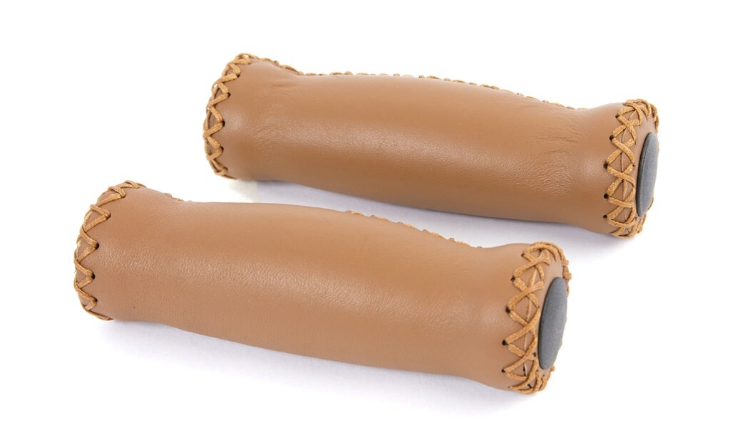 Bike Handlebar Grips Leather 127mm Light Brown