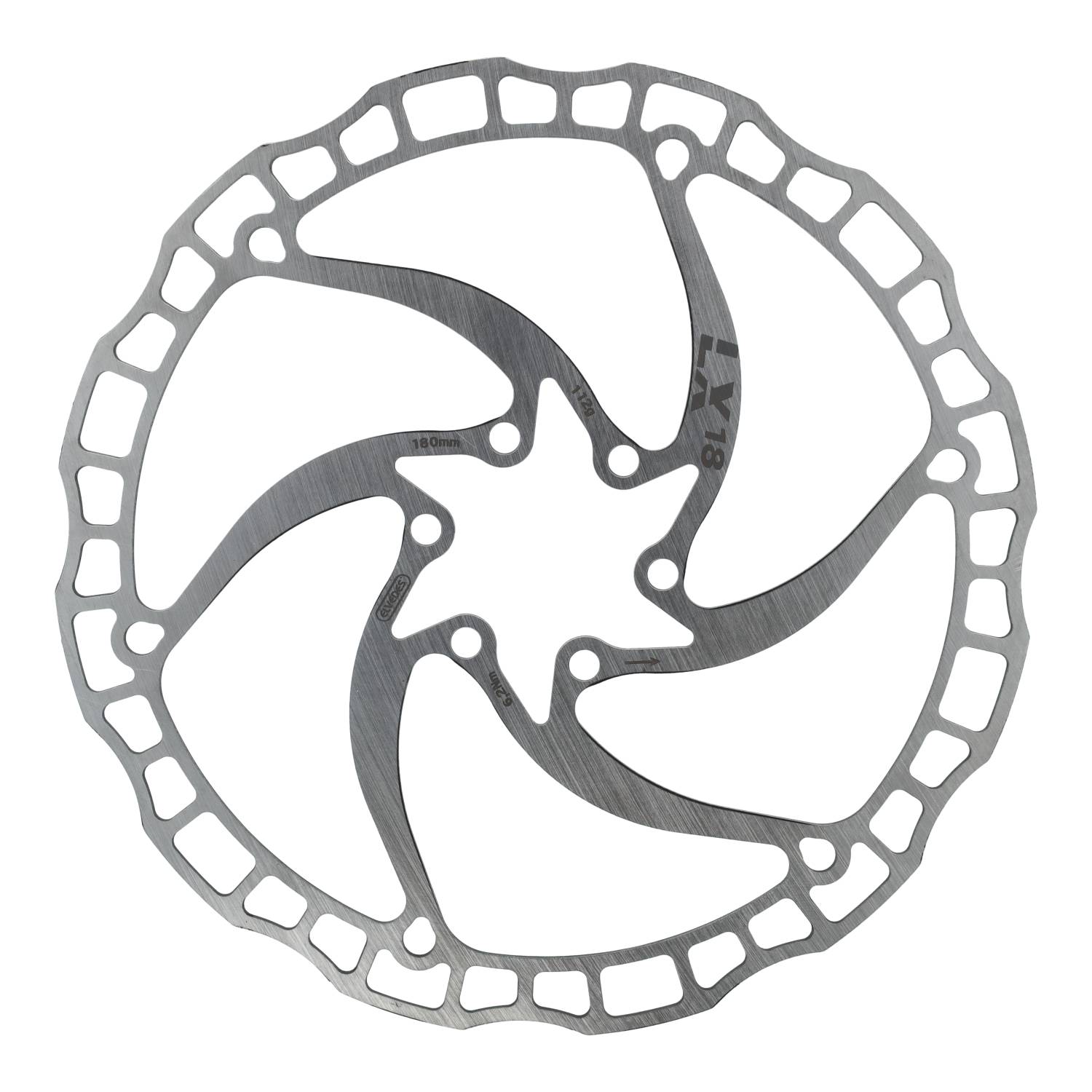 Elvedes Brake Disc 180mm LX One Piece Six Hole 1.8mm Silver