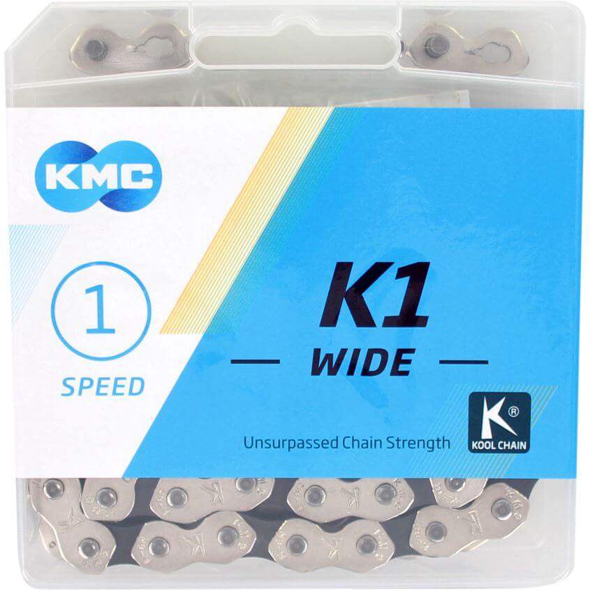 KMC Chain K1 1/8 Wide Silver Black 110s KMC Chain K1 1/8 Wide Silver Black 110s